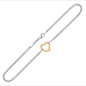14k Yellow Gold & Sterling Silver Open Heart Anklet